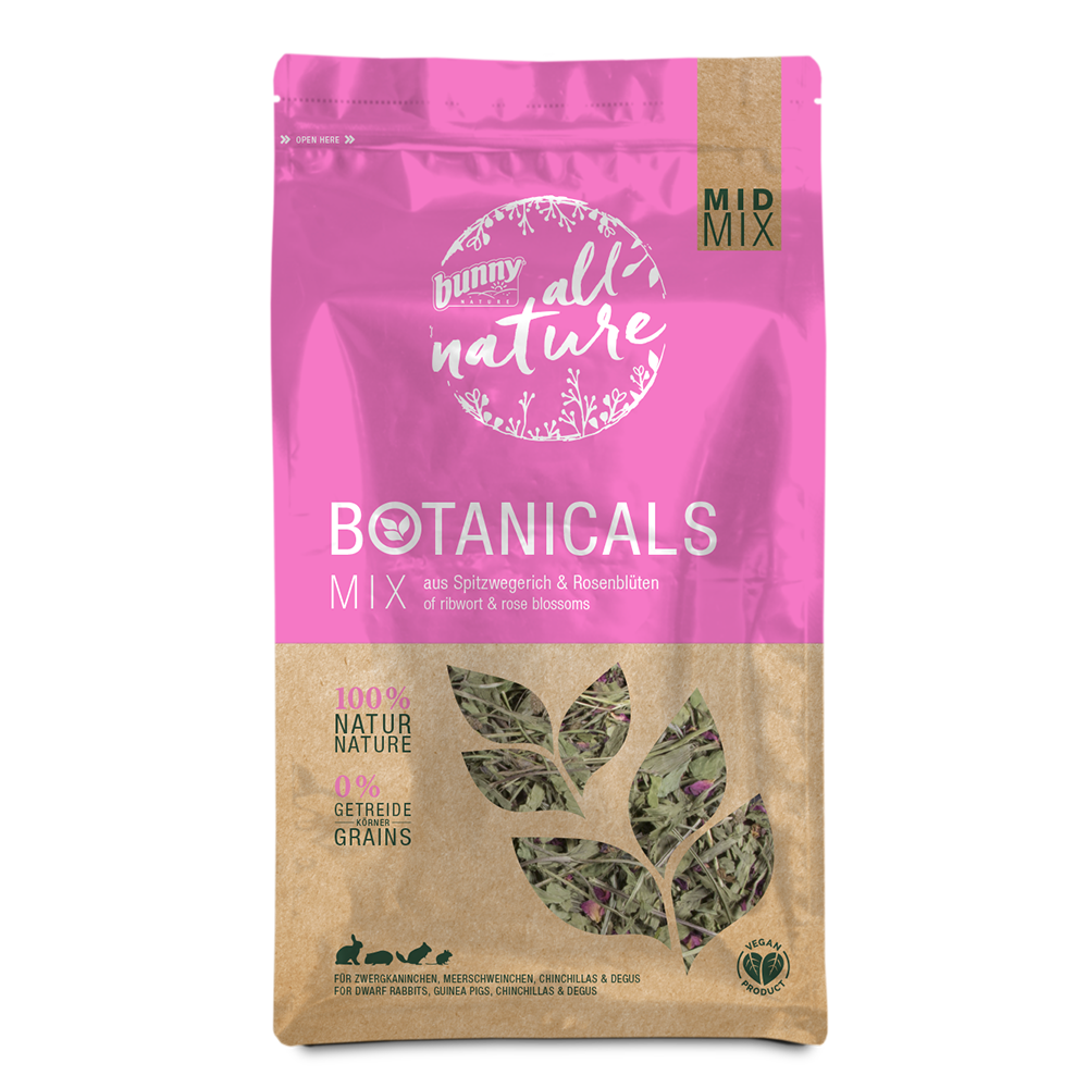 Botanicals Mid Mix - med vejbred og roser (120g) til kaniner, marsvin og gnavere